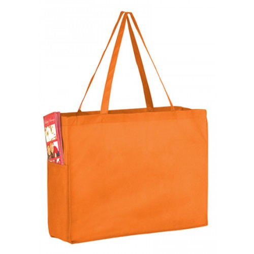 Non-Woven Over-The-Shoulder Tote Bag with Side Pockets - 16x12x6