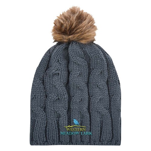 Embroidered Cameron Cable Knit Pom Beanie