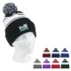 Embroidered Two-Tone Knit Pom Beanie With Cuff - G