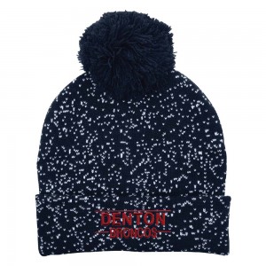 Embroidered Speckled Pom Beanie With Cuff