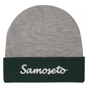 Embroidered Two-Tone Knit Beanie With Cuff