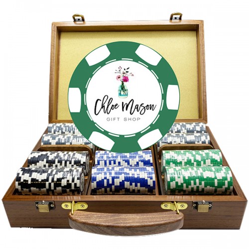 6 Stripe Walnut Luxury Custom Poker Chip Set - Walnut Wood Case