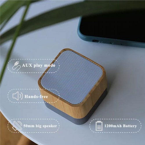 Quick Ship Lux Bamboo Square Mini Portable Speaker