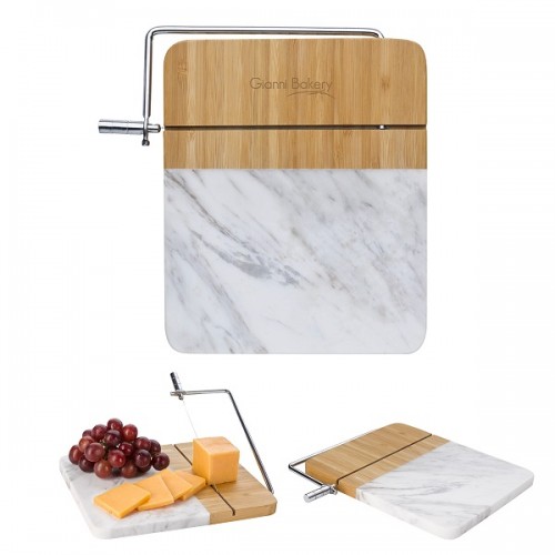 Marble and Bamboo Cheese Cutting Board With Slicer - G